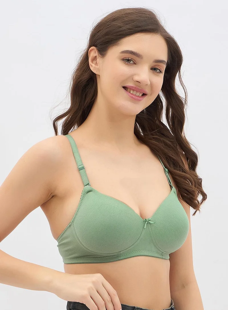 Clovia Green Padded Non-Wired Demi Cup T-shirt Bra in Sage Green - Cotton for Women | Best Price UAE